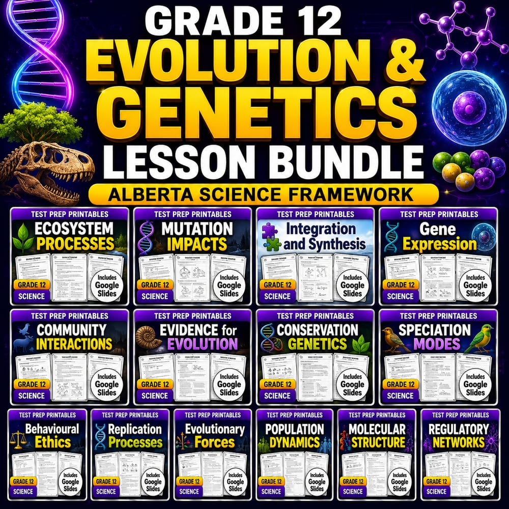 Grade 12 Evolution & Genetics Lesson Bundle | Alberta Science Framework — bundle cover