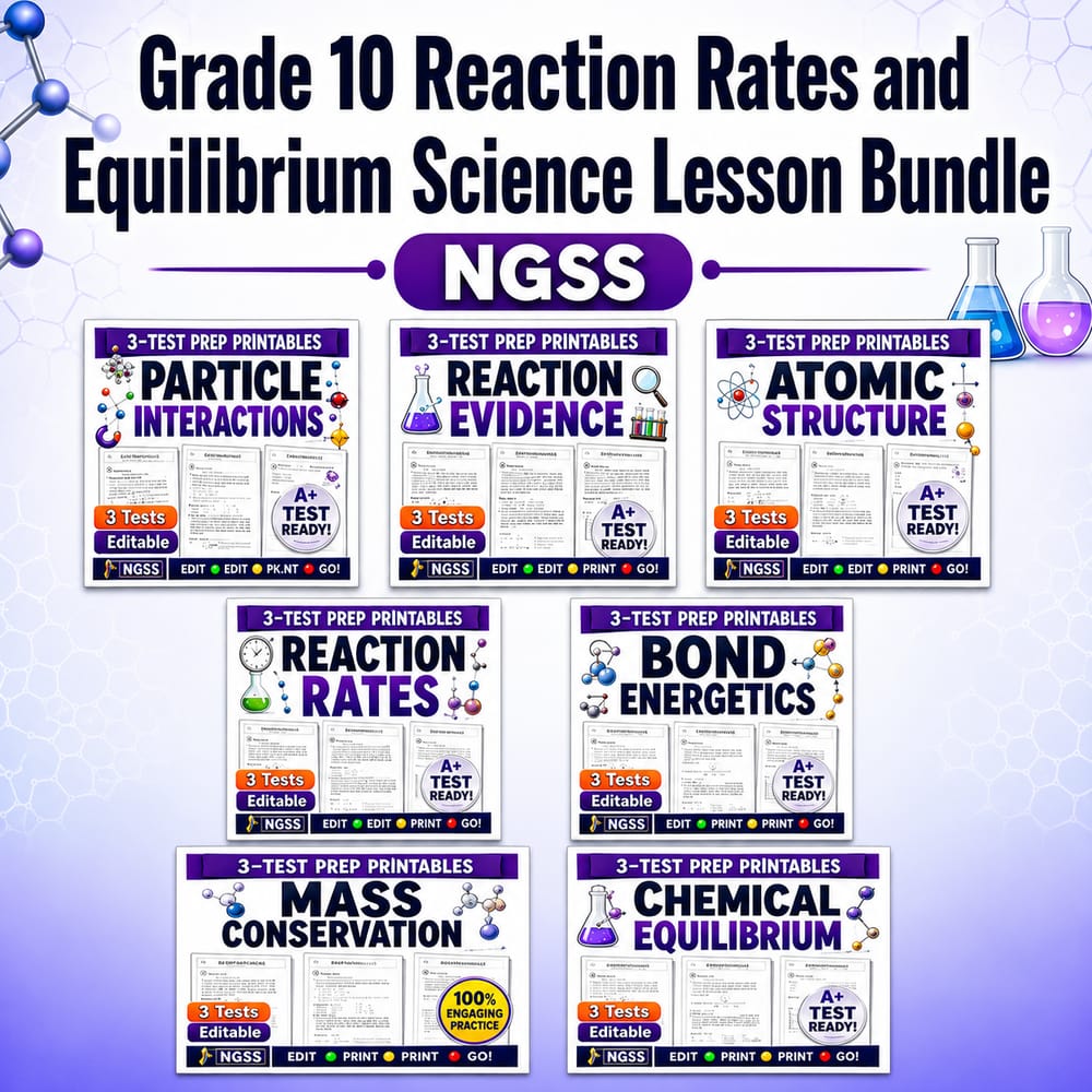 Grade 10 Reaction Rates and Equilibrium Science Lesson Bundle NGSS — bundle cover