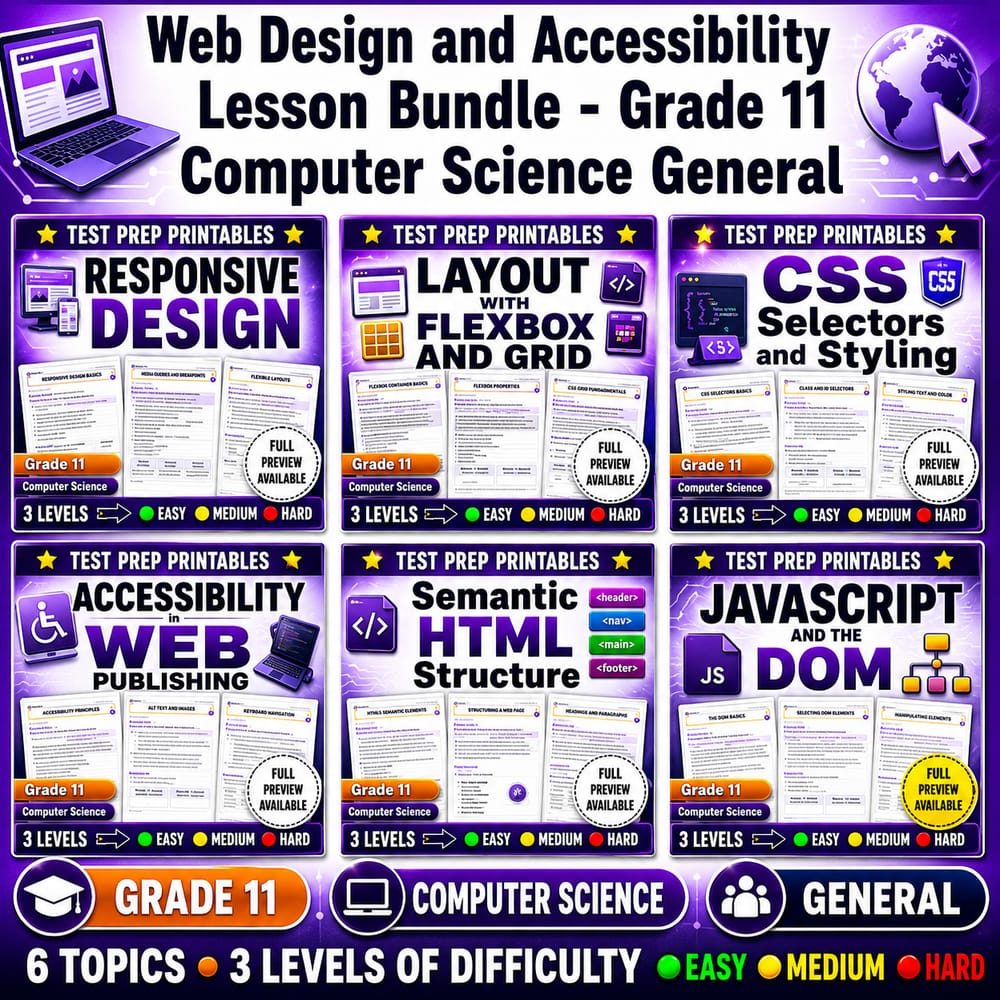 Web Design and Accessibility Lesson Bundle – Grade 11 Computer Science General — bundle cover
