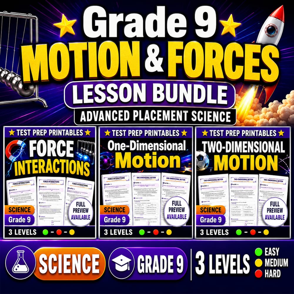 Grade 9 Motion & Forces Lesson Bundle | Advanced Placement Science — bundle cover