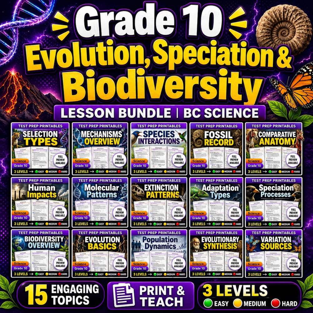 Grade 10 Evolution, Speciation & Biodiversity Lesson Bundle | BC Science — bundle cover
