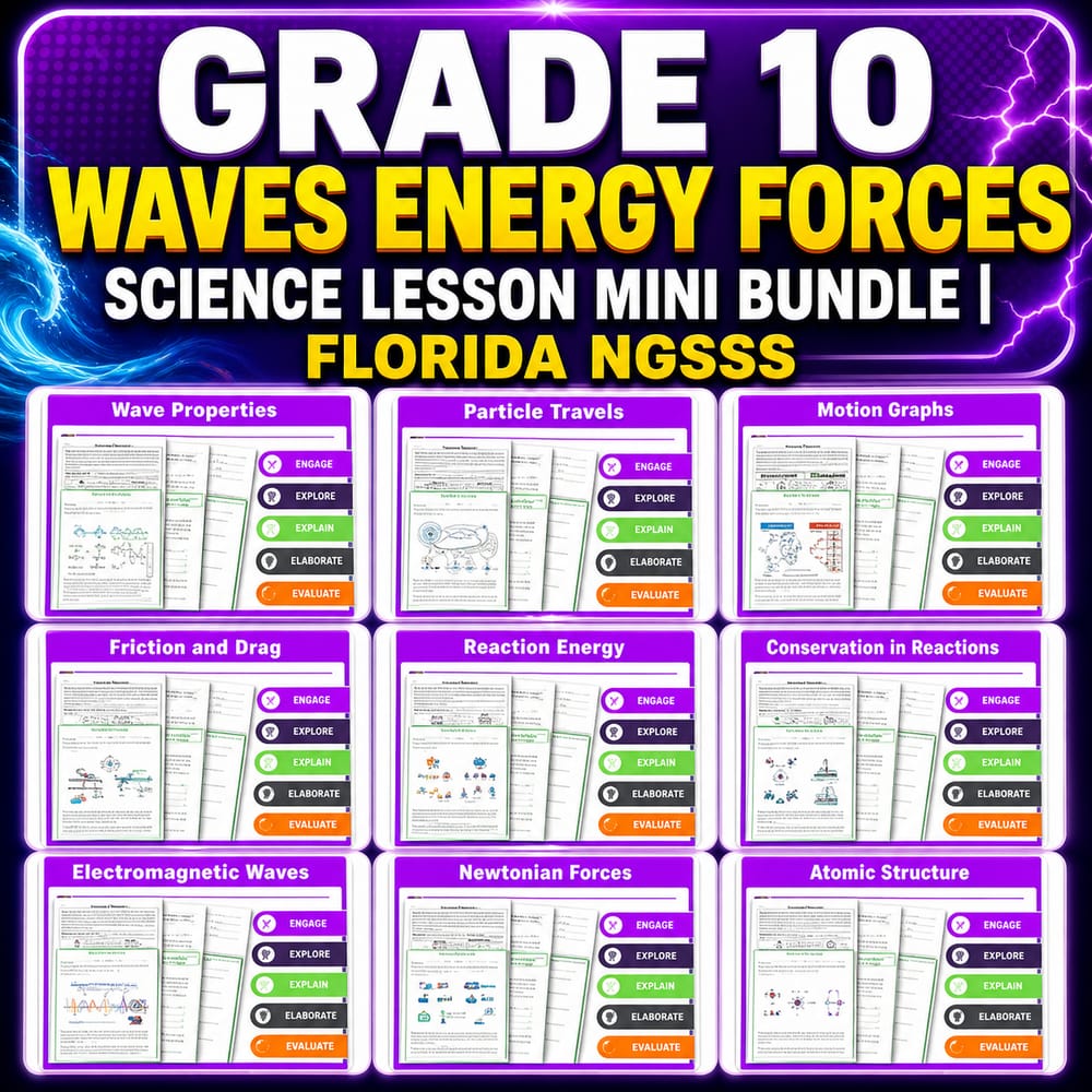 Grade 10 Waves Energy Forces Science Lesson Mini Bundle | Florida NGSSS — bundle cover