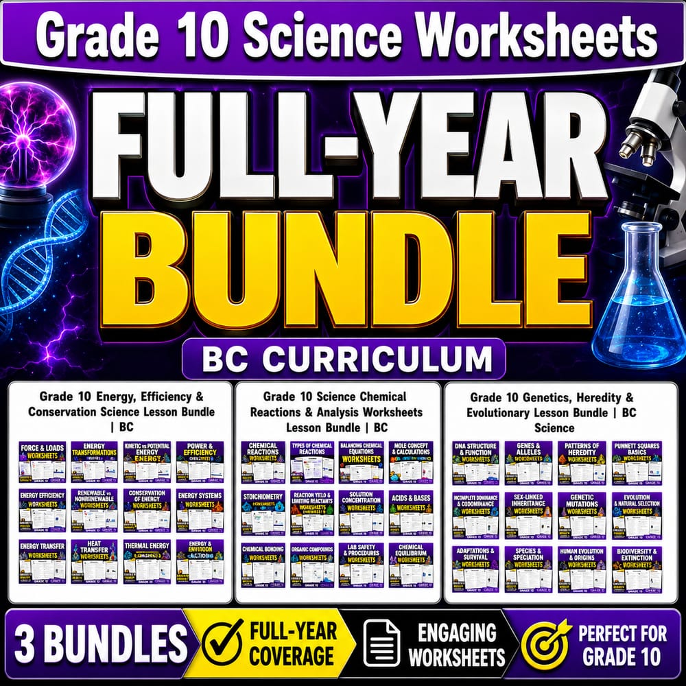 Grade 10 Science Worksheets Full-Year Bundle | BC Curriculum — bundle cover