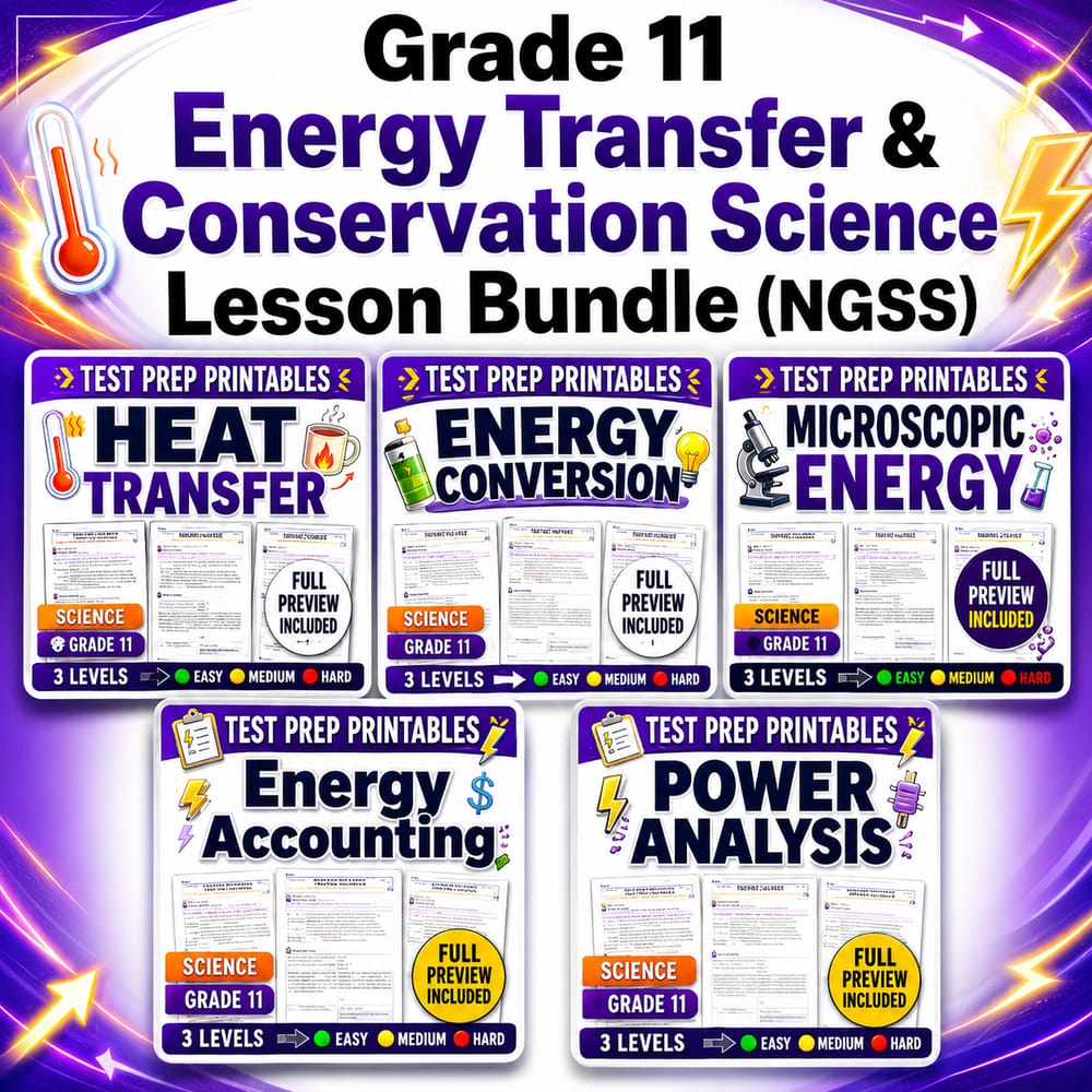 Grade 11 Energy Transfer & Conservation Science Lesson Bundle (NGSS) — bundle cover