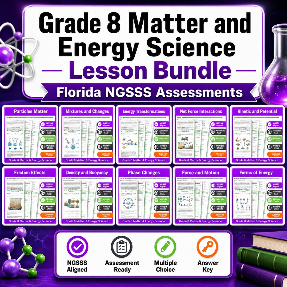 Grade 8 Matter and Energy Science Lesson Bundle – Florida NGSSS Assessments — bundle cover