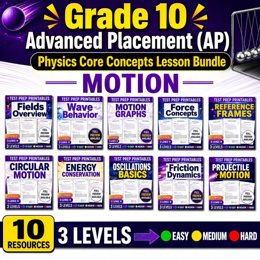 Grade 10 Advanced Placement (AP) Physics Core Concepts Lesson Bundle | Motion — bundle cover