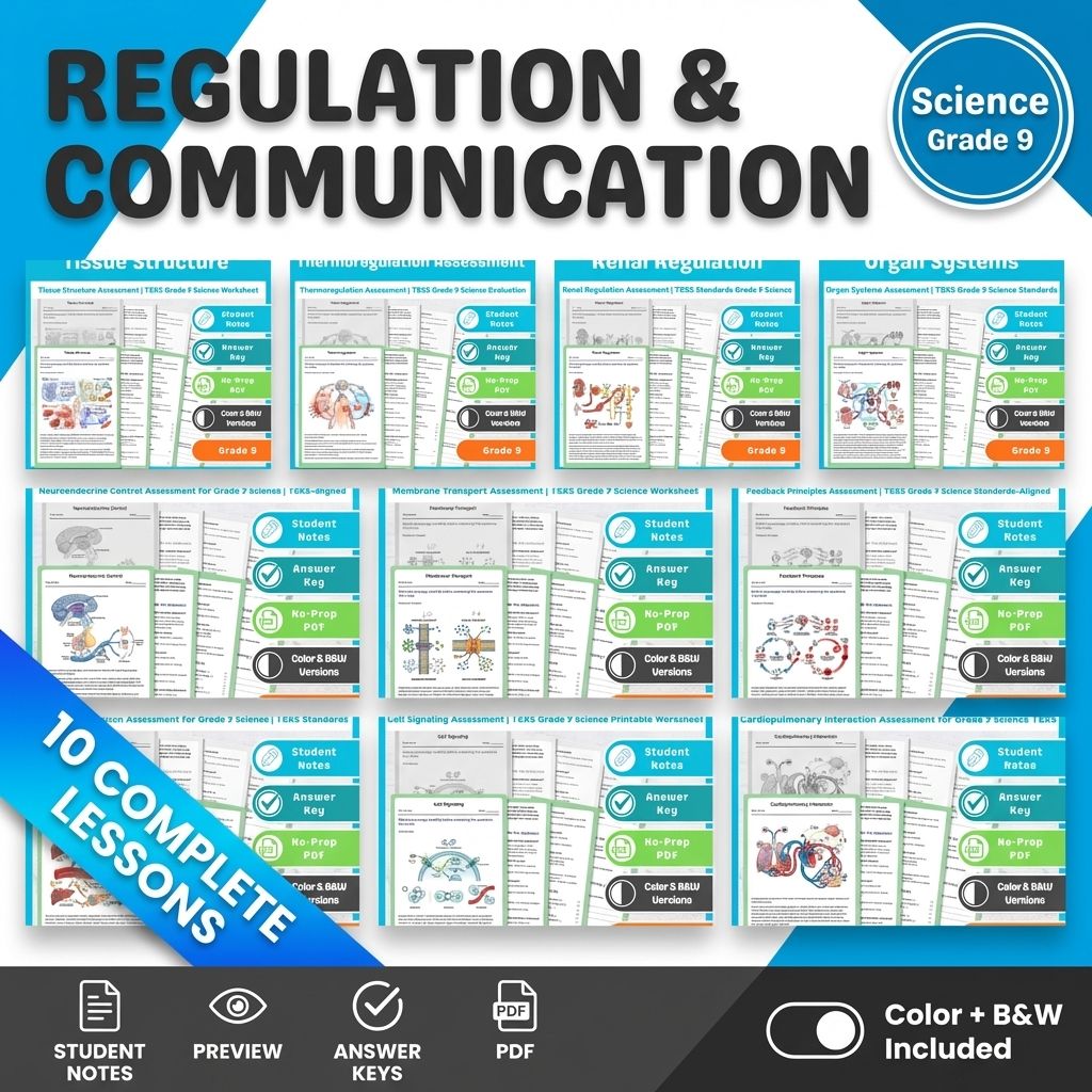 Grade 9 Regulation & Communication Science Assessment Lesson Bundle TEKS — bundle cover