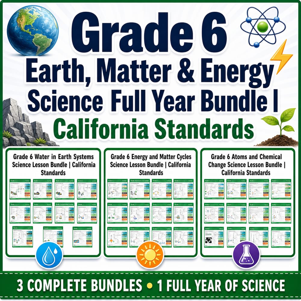 Grade 6 Earth, Matter & Energy Science Full Year Bundle | California Standards — bundle cover