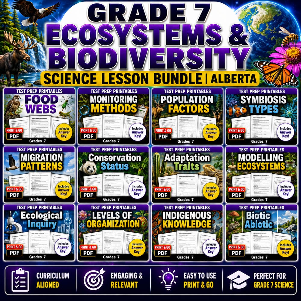 Grade 7 Ecosystems & Biodiversity Science Lesson Bundle | Alberta — bundle cover