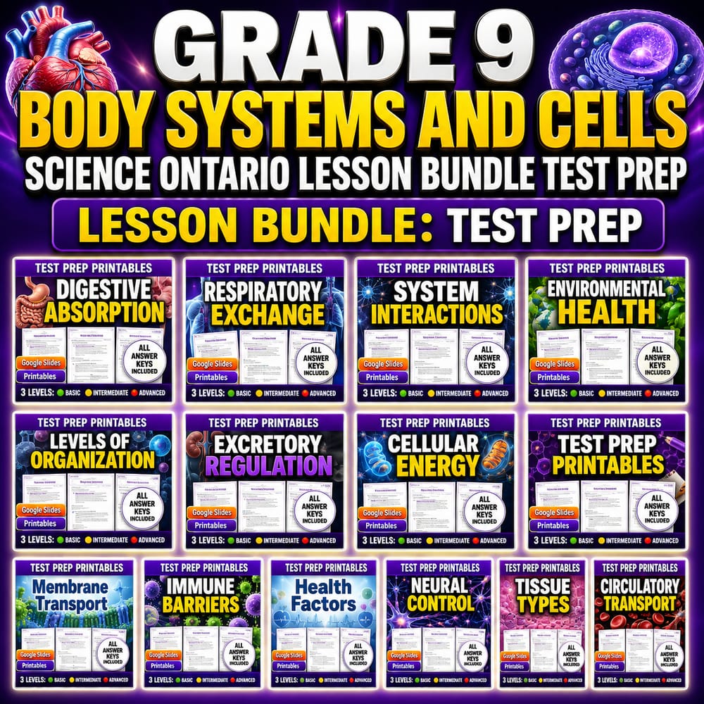 Grade 9 Body Systems and Cells Science Ontario Lesson Bundle Test Prep — bundle cover