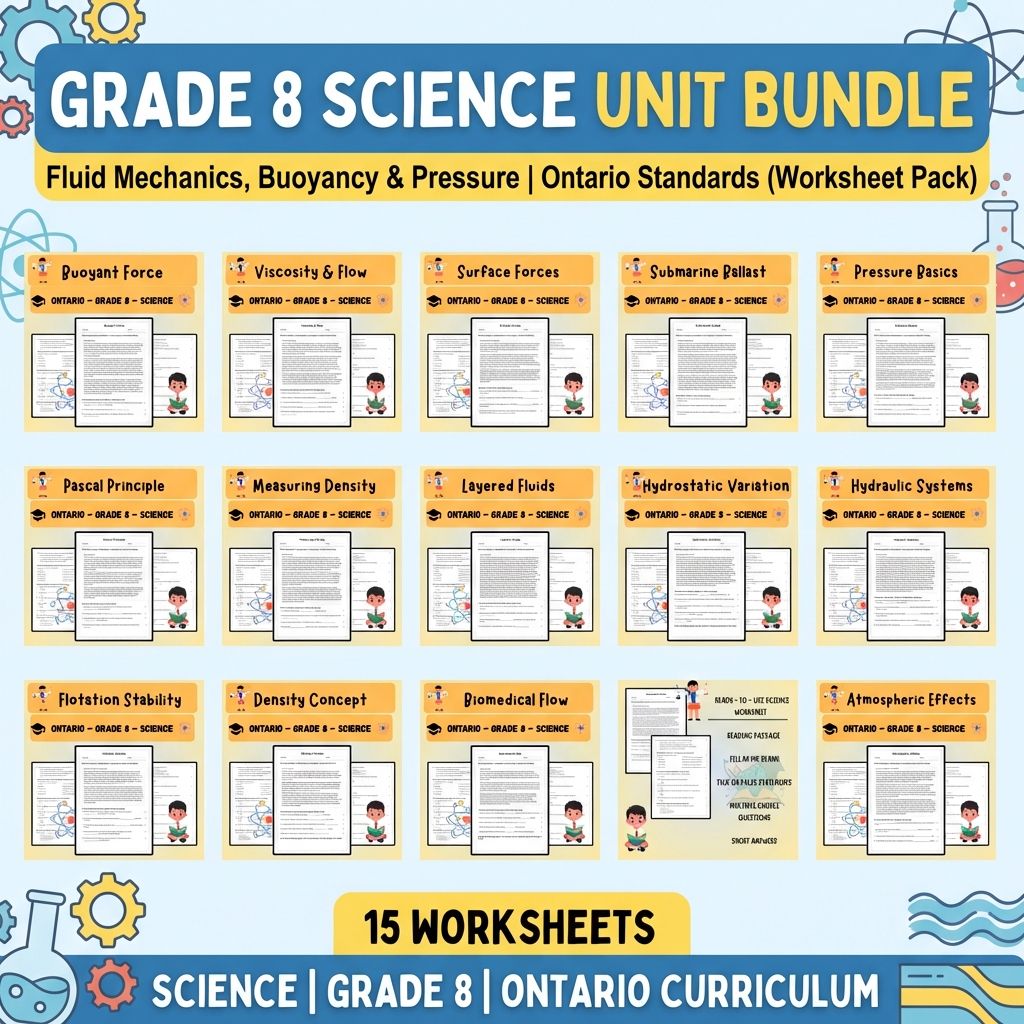 Grade 8 Science | Fluid Mechanics & Pressure Unit Worksheet Bundle  — bundle cover