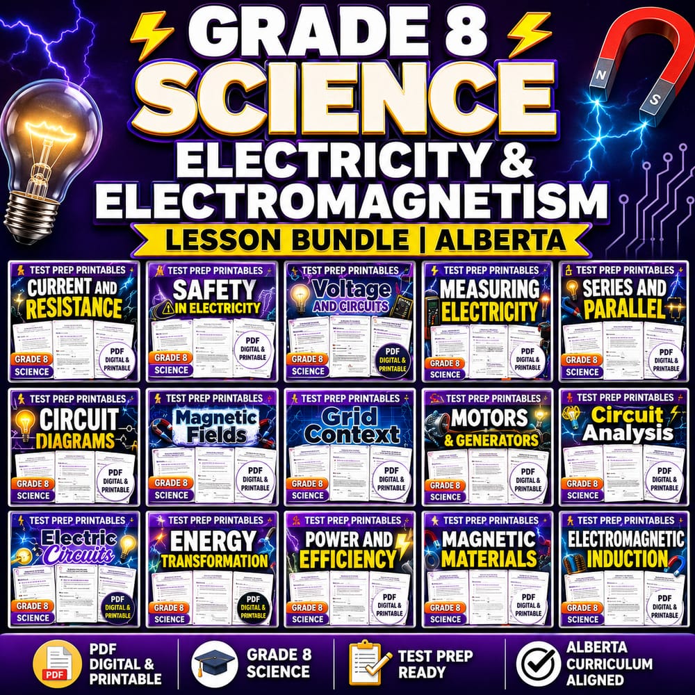 Grade 8 Science Electricity & Electromagnetism Lesson Bundle | Alberta — bundle cover