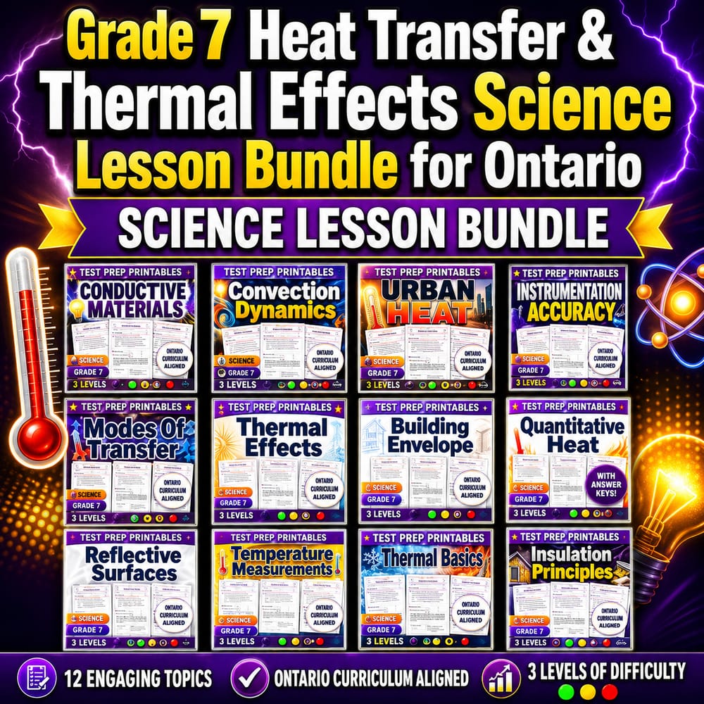 Grade 7 Heat Transfer & Thermal Effects Science Lesson Bundle for Ontario — bundle cover