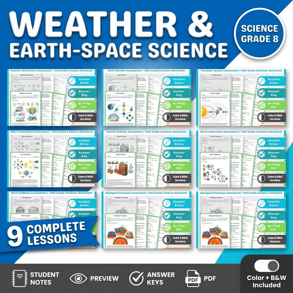 Grade 8 Weather and Earth-Space Science Assessment Lesson Bundle TEKS — bundle cover