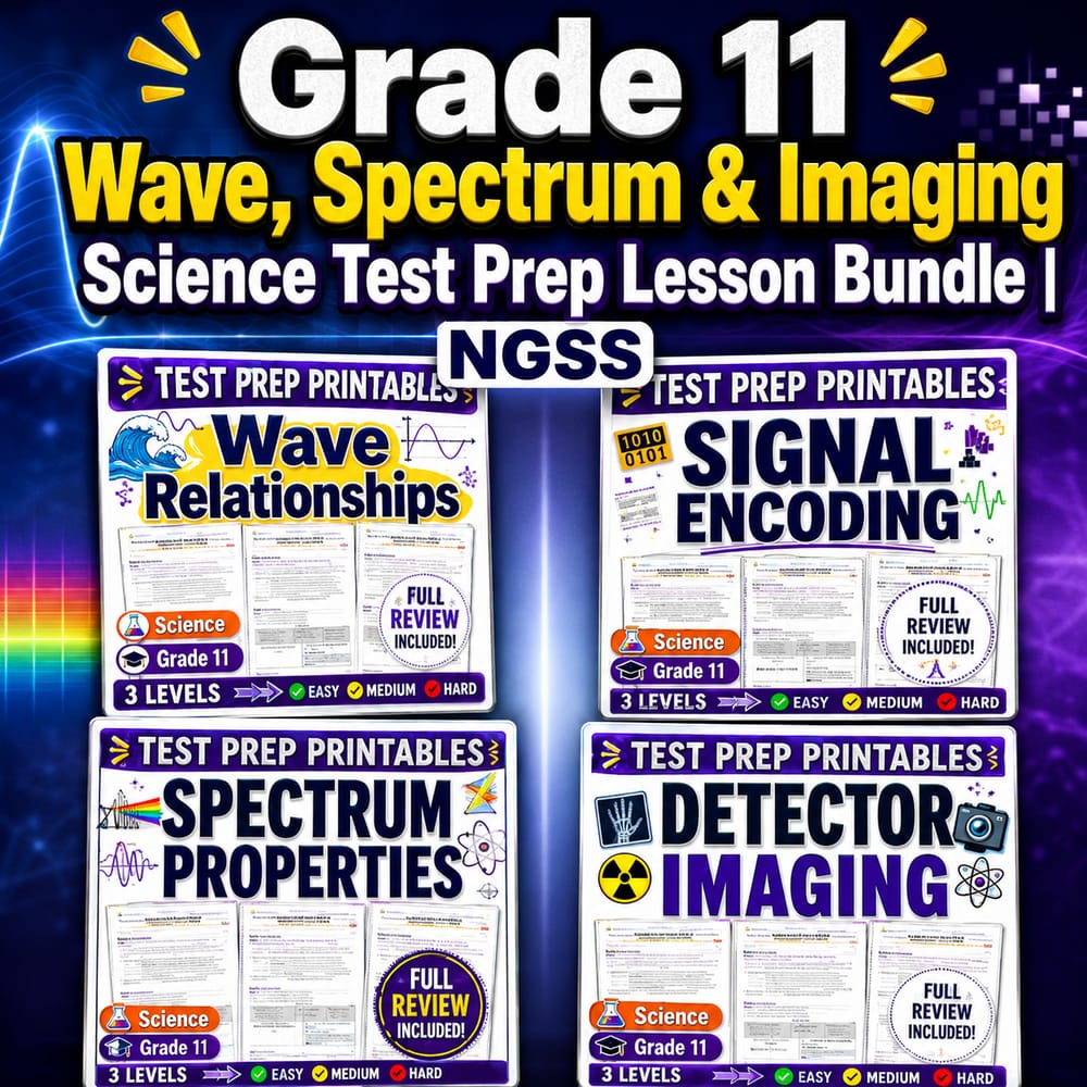 Grade 11 Wave, Spectrum & Imaging Science Test Prep Lesson Bundle | NGSS — bundle cover