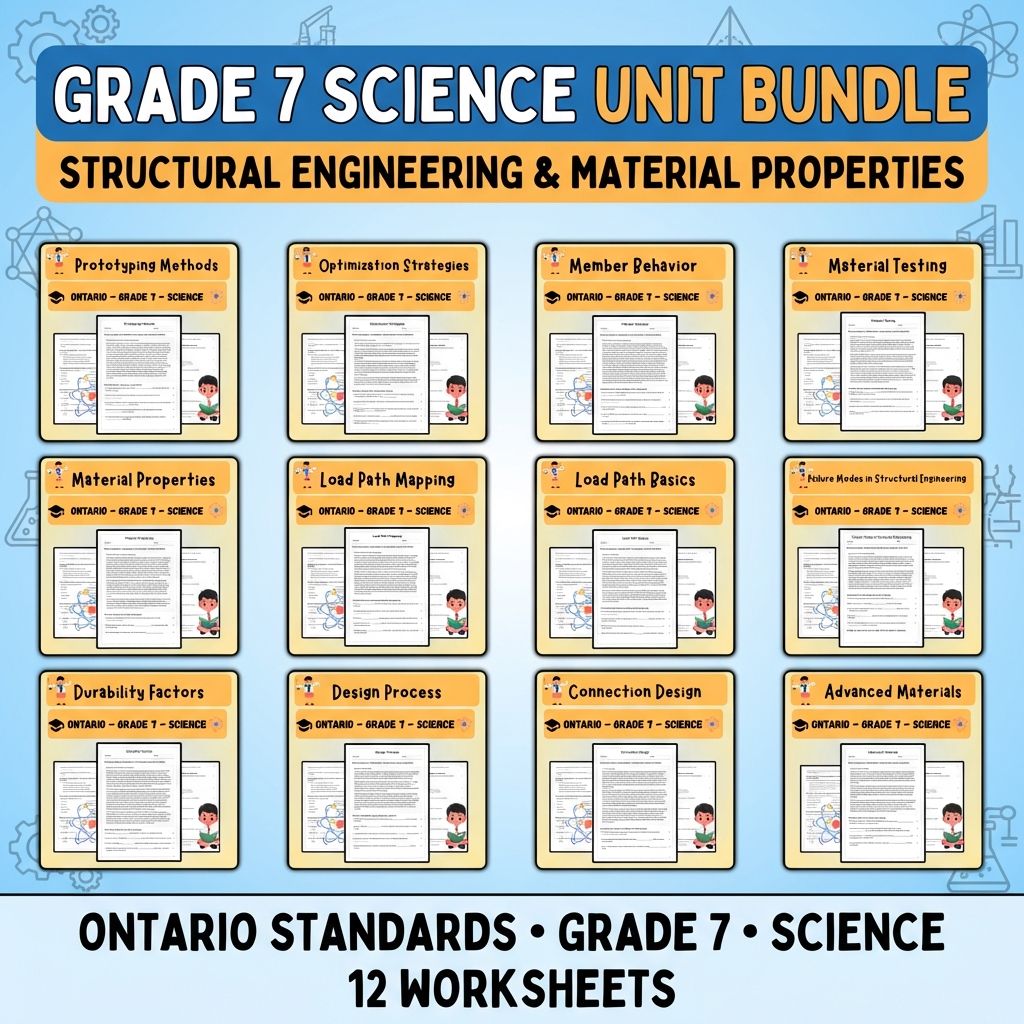 Grade 7 Science Unit | Structural Engineering & Material Testing Worksheets Bundle  — bundle cover