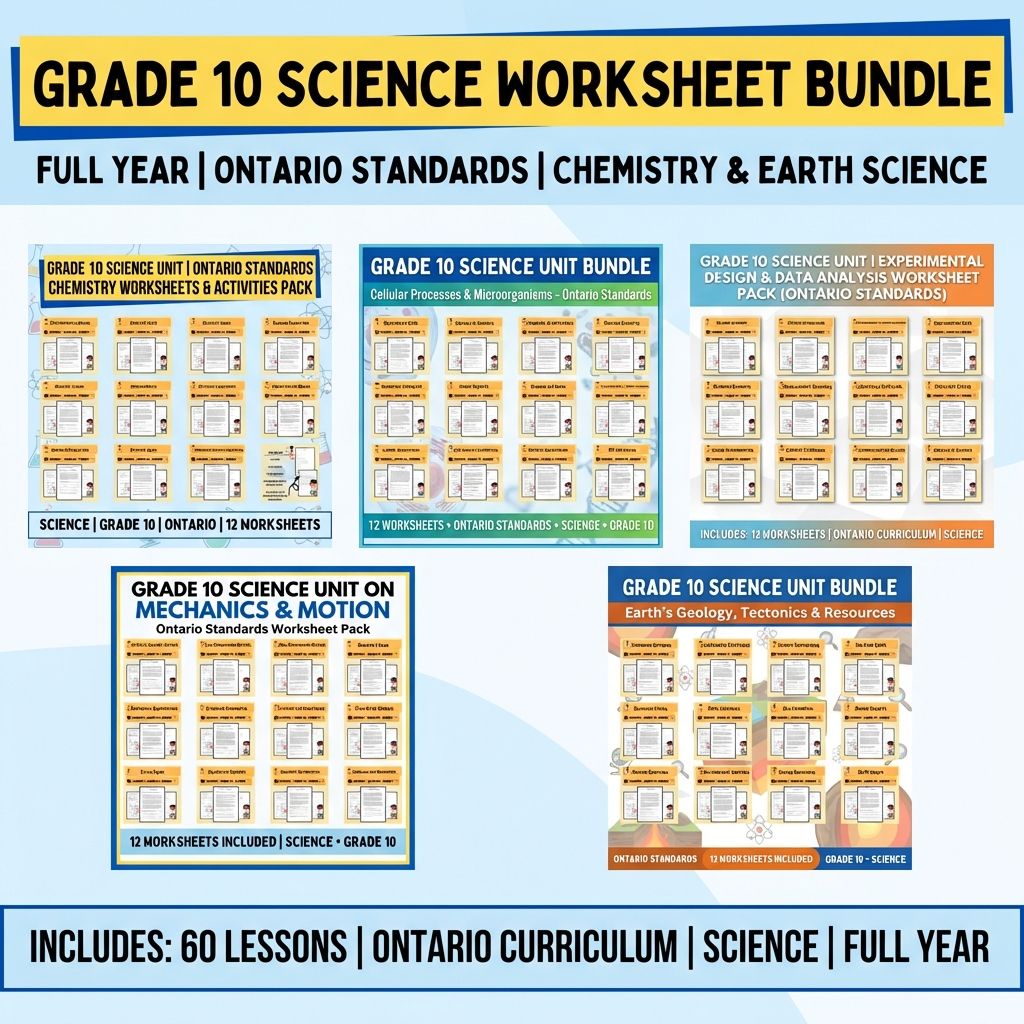 Grade 10 Science Worksheet Bundle | Earth, Motion, and Biological Systems  — bundle cover