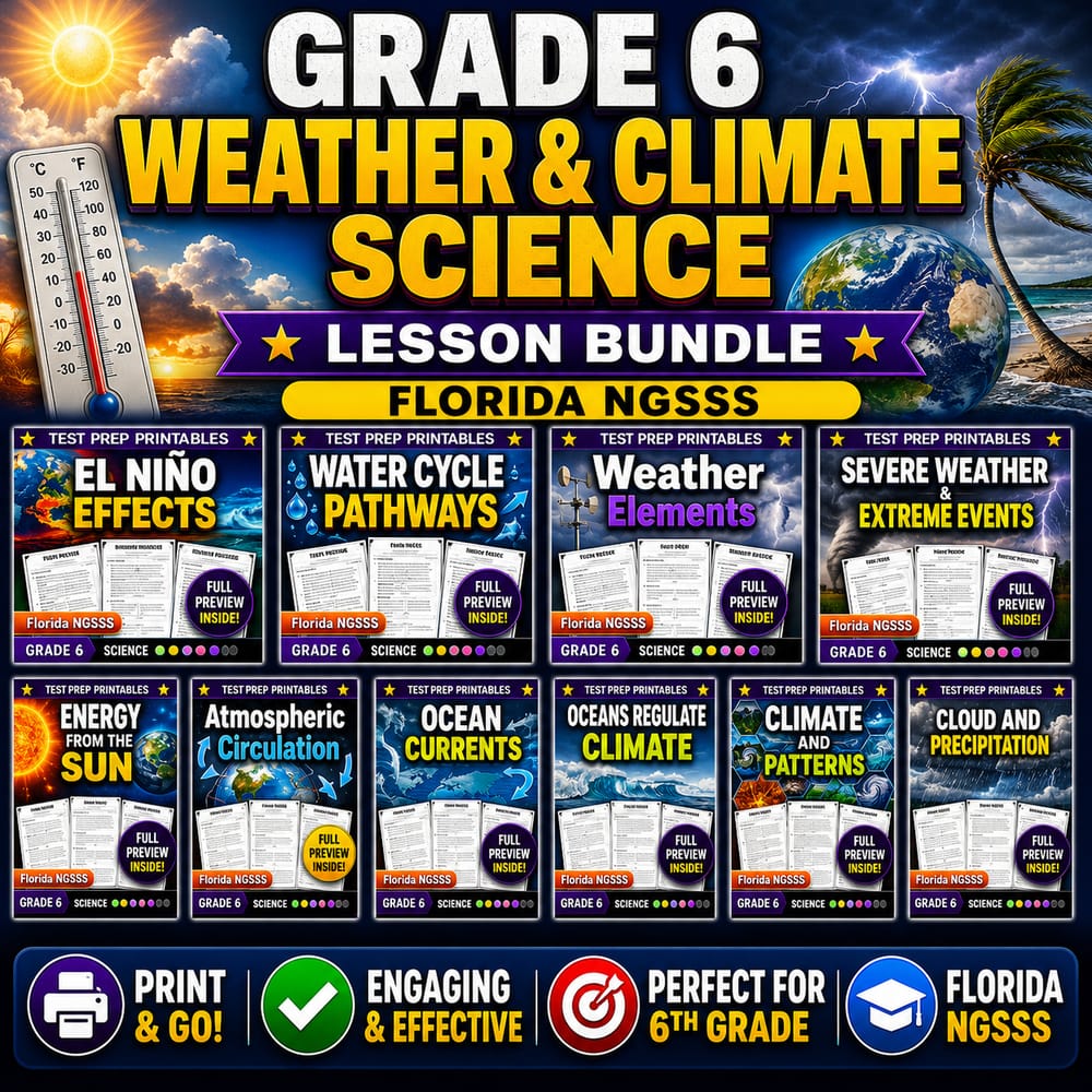 Grade 6 Weather & Climate Science Lesson Bundle | Florida NGSSS — bundle cover