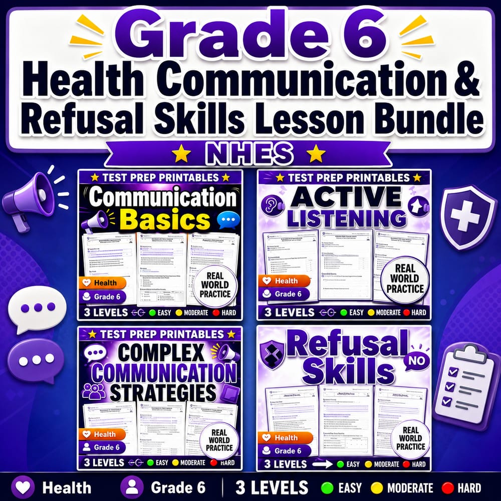 Grade 6 Health Communication & Refusal Skills Lesson Bundle | NHES — bundle cover