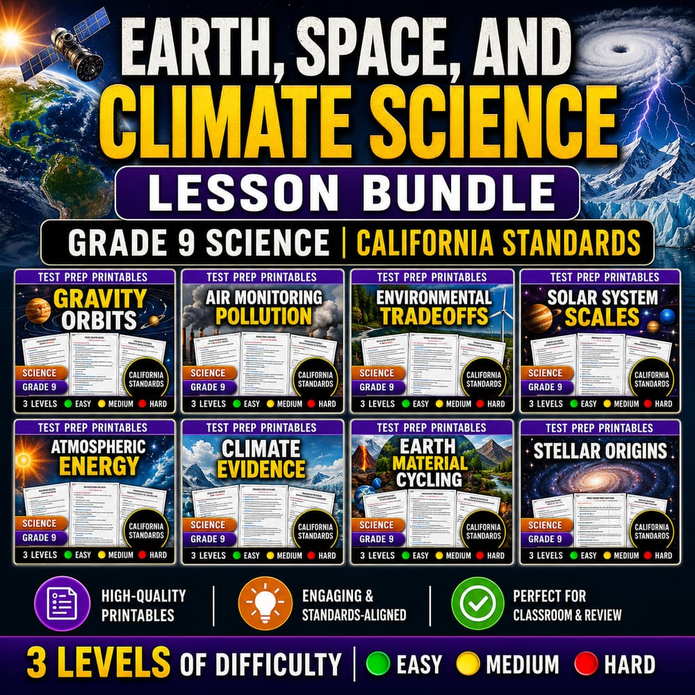 Earth, Space, and Climate Science Lesson Bundle | Grade 9 | California Standards — bundle cover