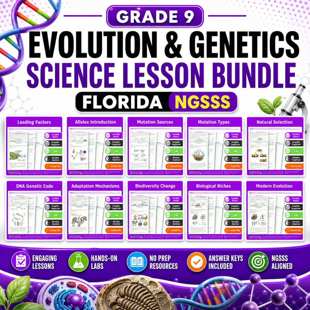 Grade 9 Evolution & Genetics Science Lesson Bundle – Florida NGSSS — bundle cover