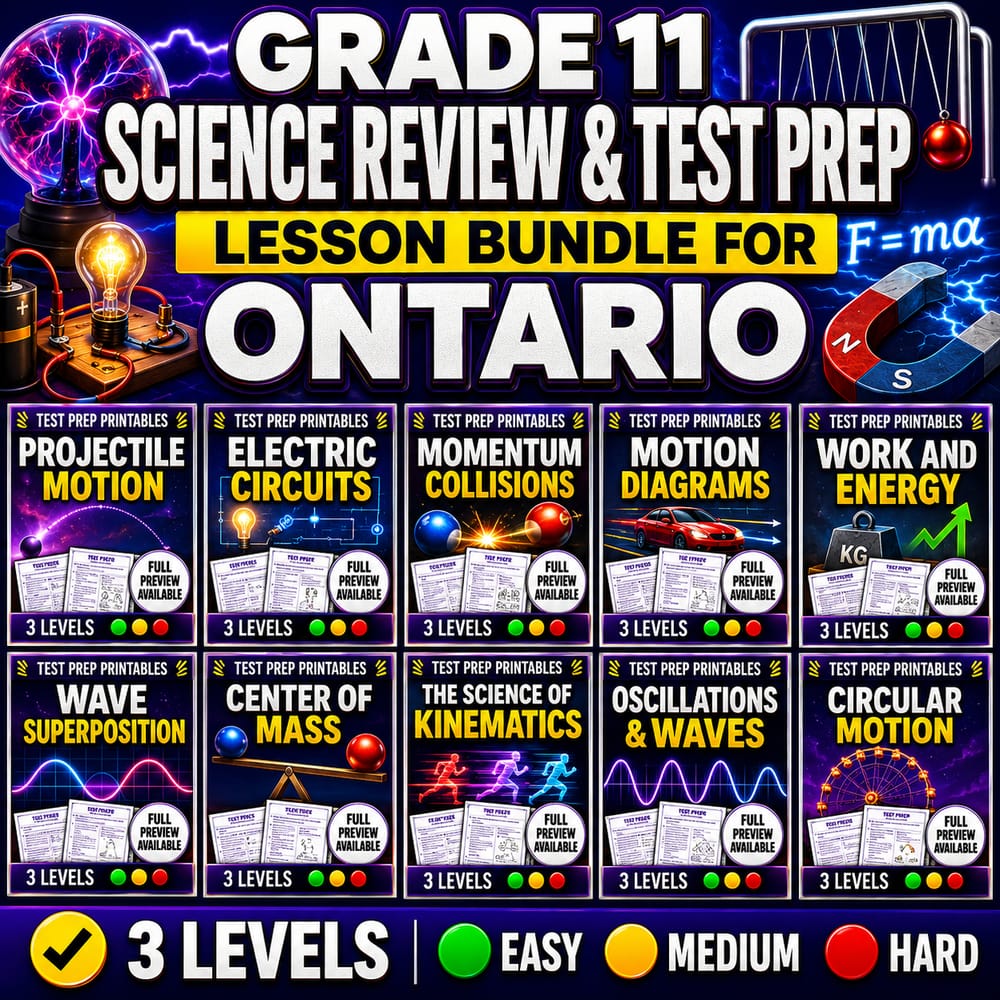Grade 11 Science Review & Test Prep Lesson Bundle for Ontario — bundle cover