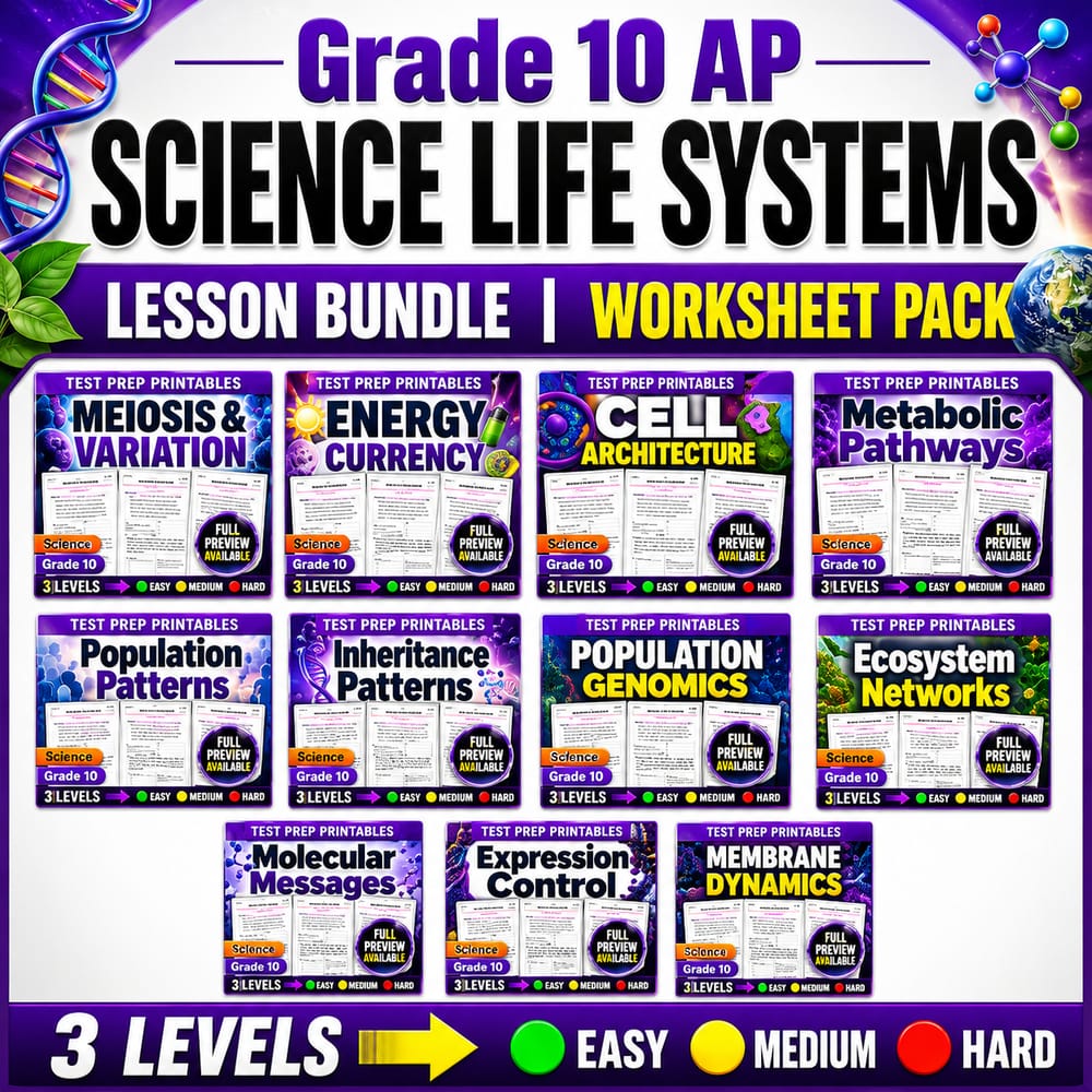 Grade 10 AP Science Life Systems Lesson Bundle | Worksheet Pack — bundle cover