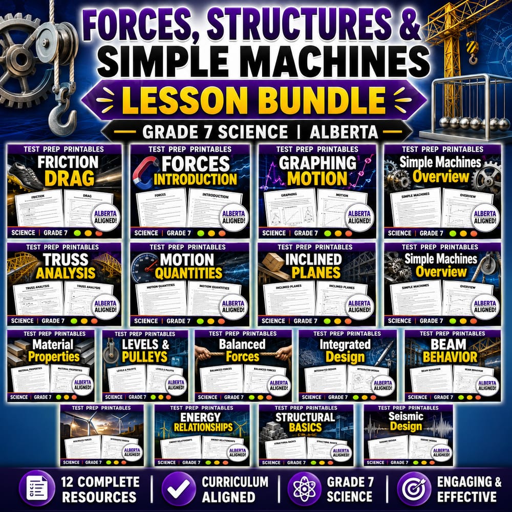 Forces, Structures & Simple Machines Lesson Bundle | Grade 7 Science Alberta — bundle cover