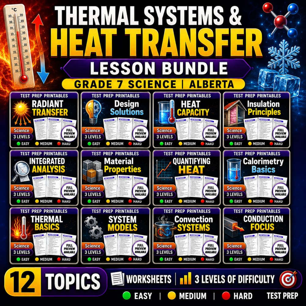Thermal Systems & Heat Transfer Lesson Bundle | Grade 7 Science | Alberta — bundle cover