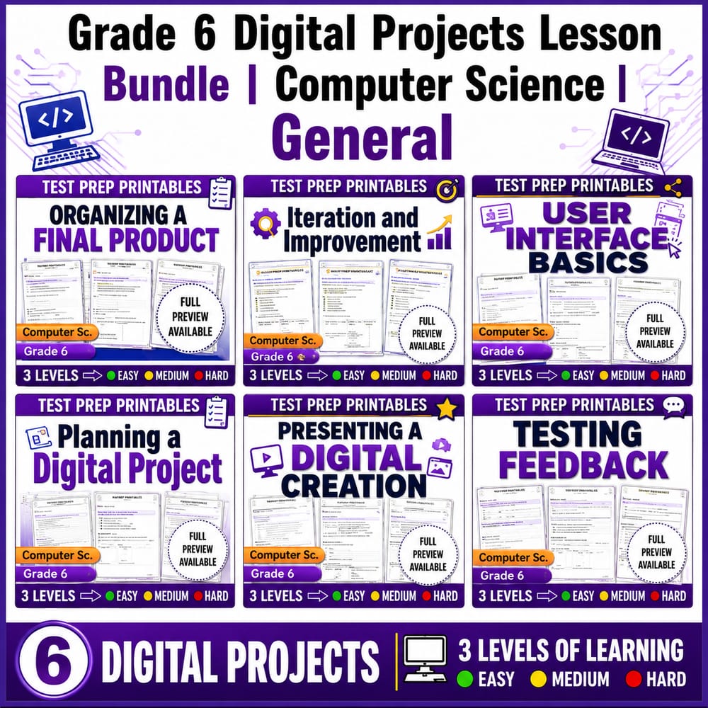 Grade 6 Digital Projects Lesson Bundle | Computer Science | General — bundle cover