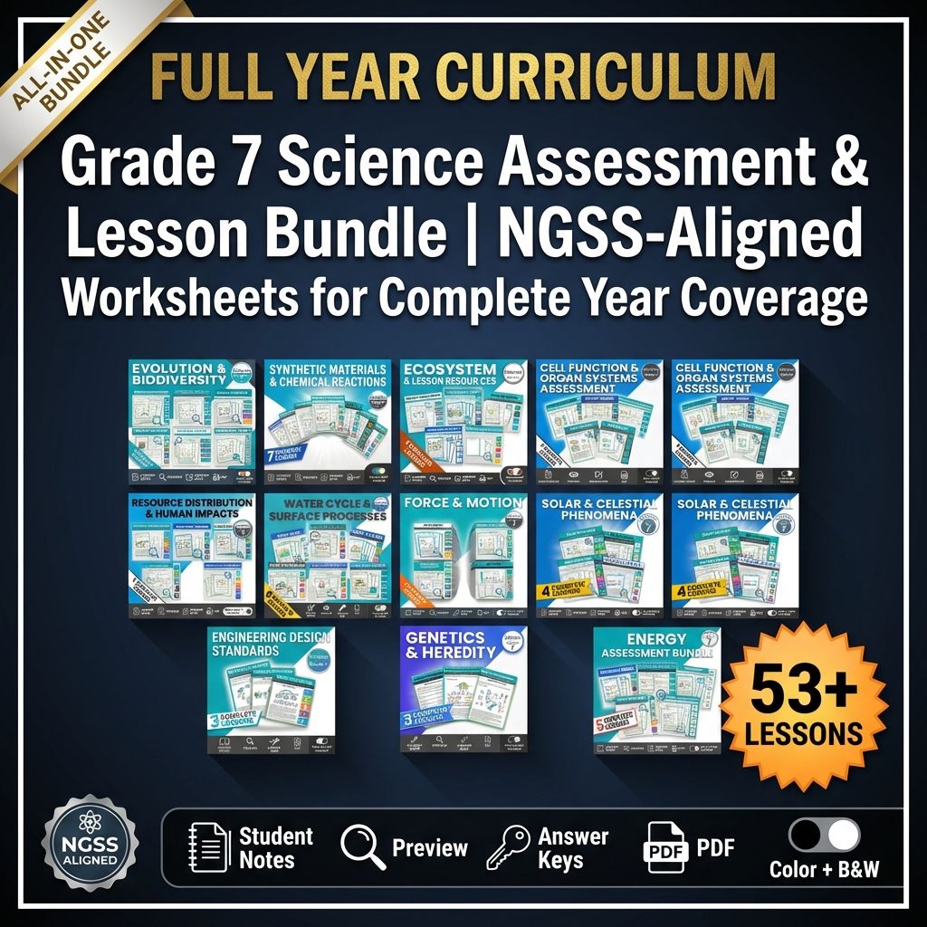 Grade 7 Science Full Year Bundle | NGSS Assessment Worksheets & Resources — bundle cover