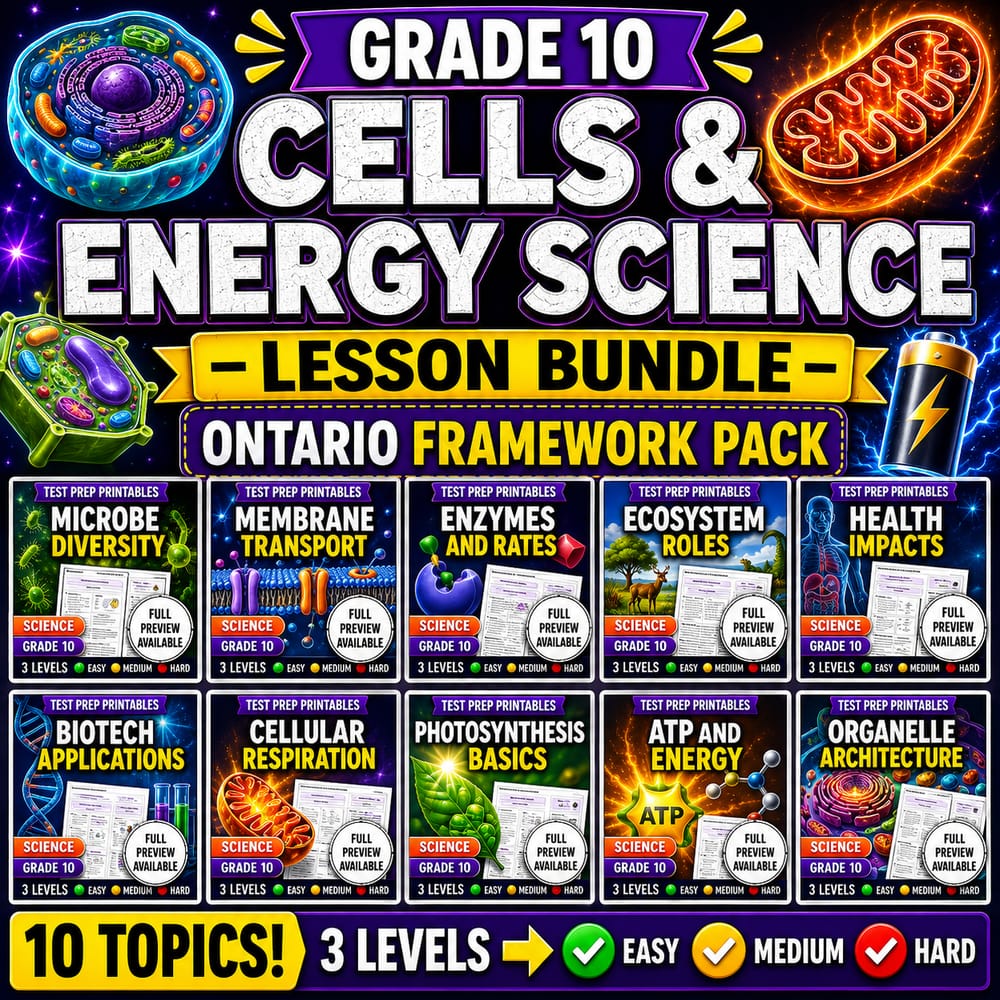 Grade 10 Cells & Energy Science Lesson Bundle Ontario Framework Pack — bundle cover