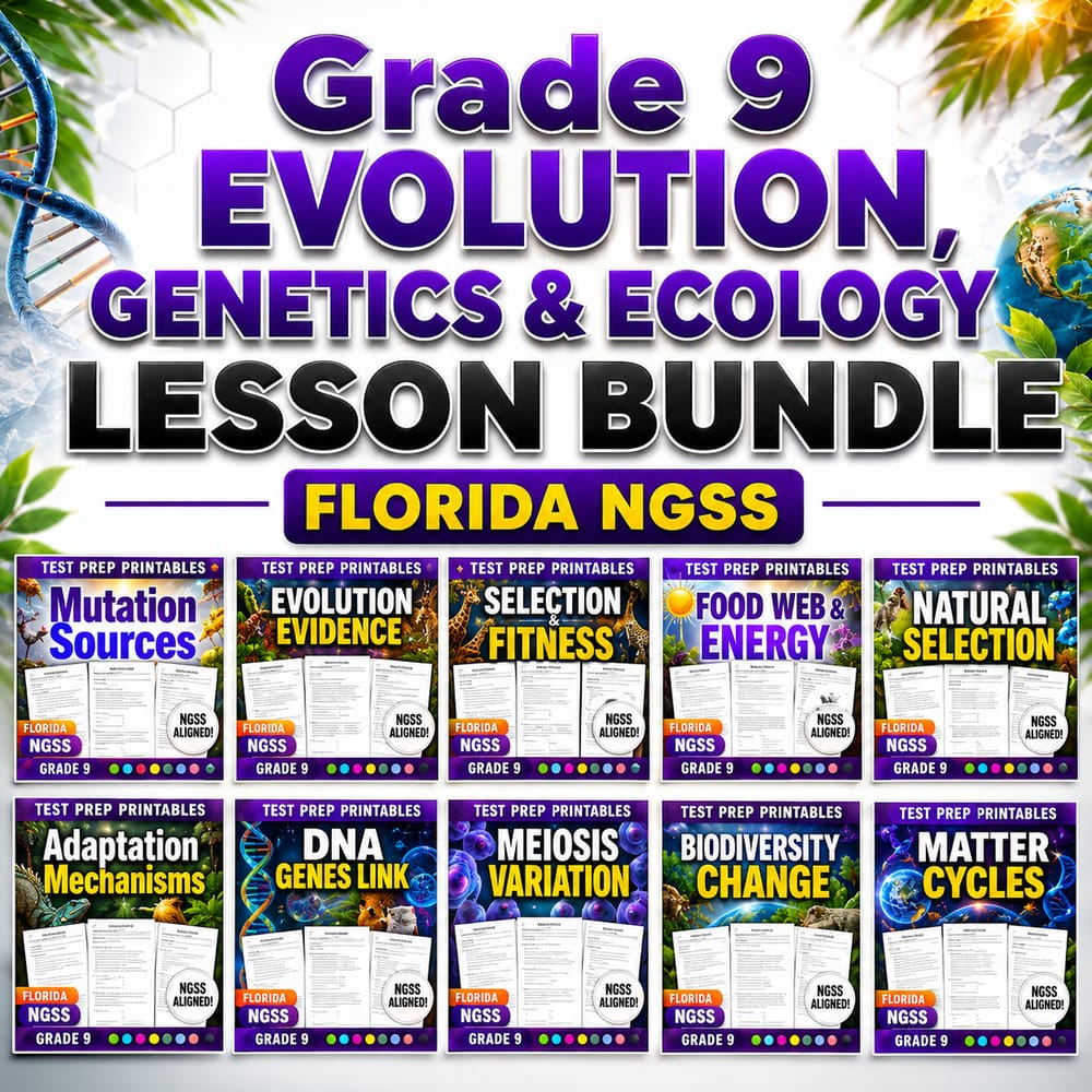 Grade 9 Evolution, Genetics & Ecology Lesson Bundle | Florida NGSSS — bundle cover
