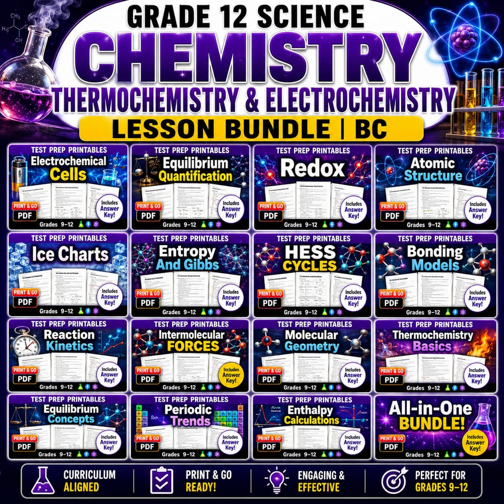 Grade 12 Science Chemistry Thermochemistry & Electrochemistry Lesson Bundle | Bc — bundle cover