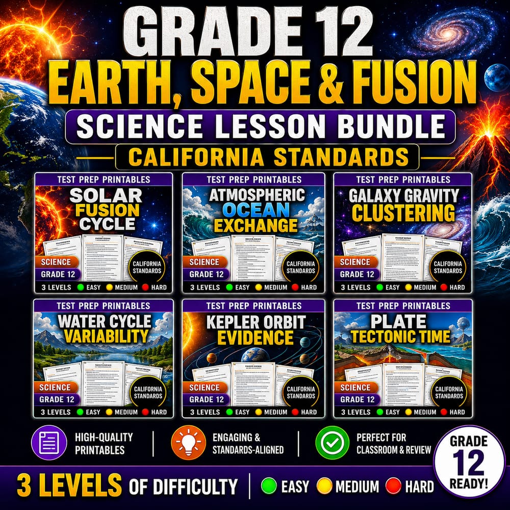 Grade 12 Earth, Space & Fusion Science Lesson Bundle | California Standards — bundle cover