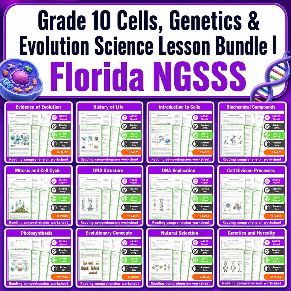 Grade 10 Cells, Genetics & Evolution Science Lesson Bundle | Florida NGSSS — bundle cover