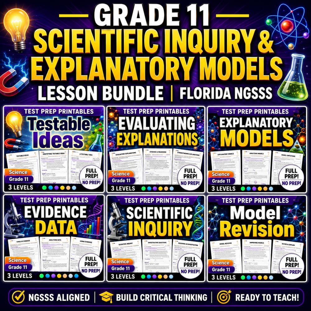 Grade 11 Scientific Inquiry & Explanatory Models Lesson Bundle | Florida NGSSS — bundle cover