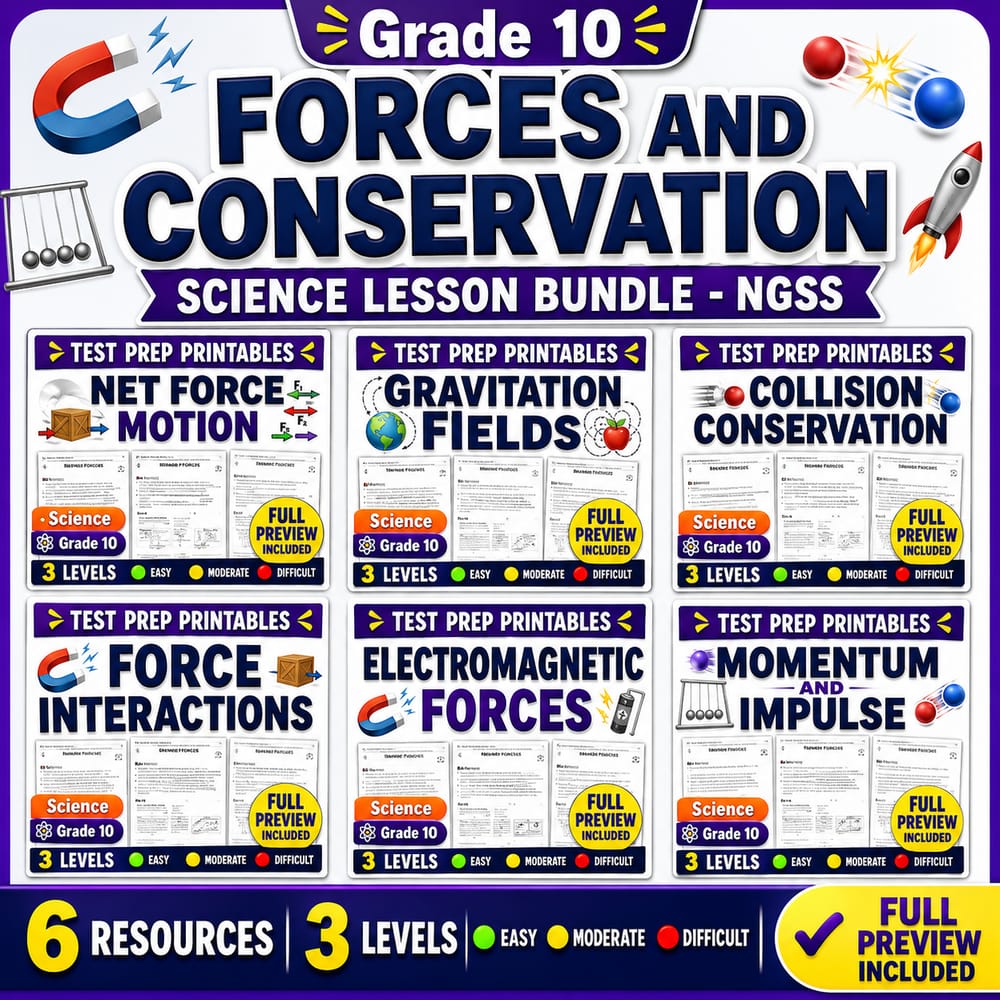 Grade 10 Forces and Conservation Science Lesson Bundle – NGSS — bundle cover
