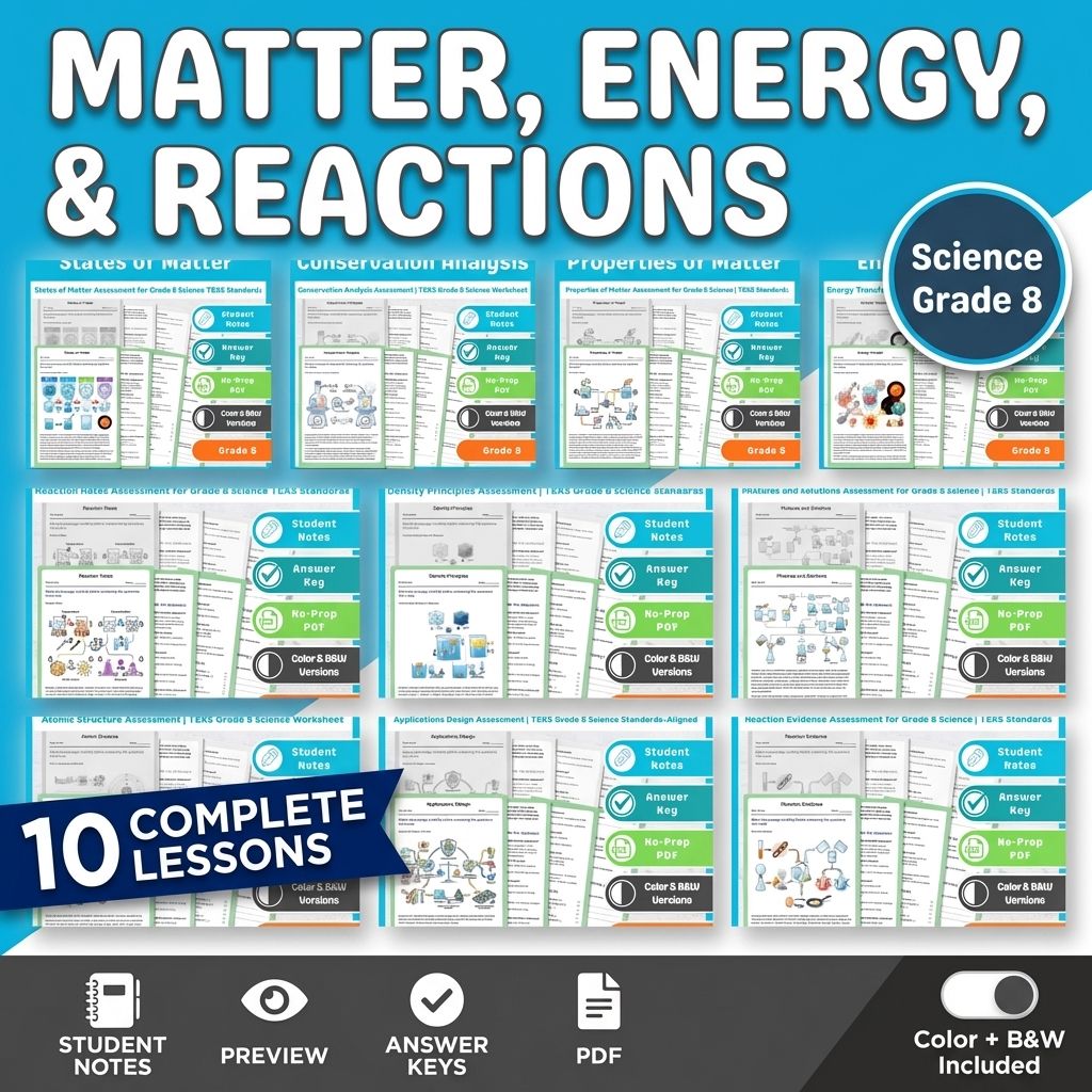 Grade 8 Matter, Energy, and Reactions Science Lesson Bundle (TEKS) — bundle cover
