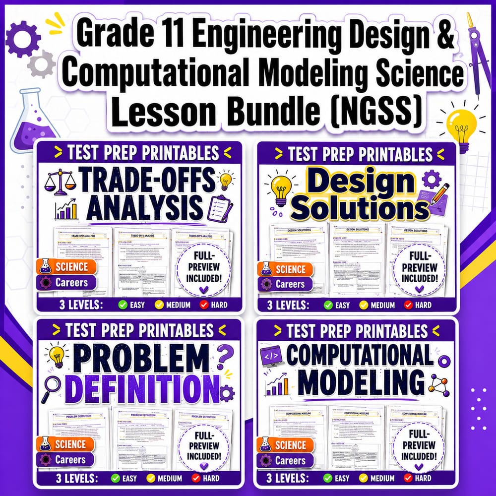 Grade 11 Engineering Design & Computational Modeling Science Lesson Bundle (NGSS) — bundle cover