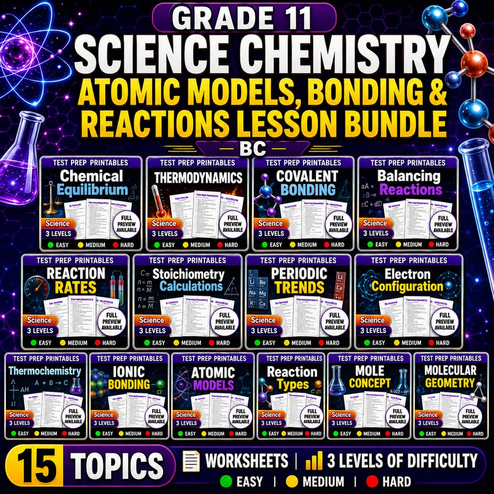 Grade 11 Science Chemistry Atomic Models, Bonding & Reactions Lesson Bundle | BC — bundle cover