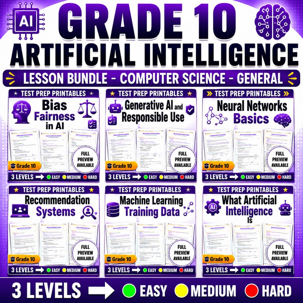 Grade 10 Artificial Intelligence Lesson Bundle - Computer Science General — bundle cover
