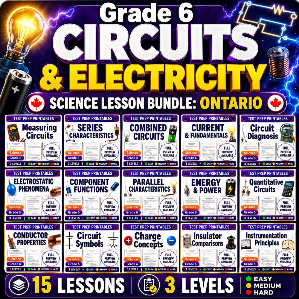 Grade 6 Circuits & Electricity Science lesson bundle: Ontario — bundle cover
