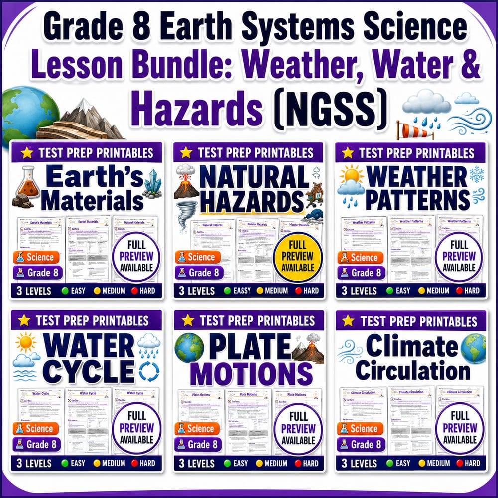 Grade 8 Earth Systems Science Lesson Bundle: Weather, Water & Hazards (NGSS) — bundle cover