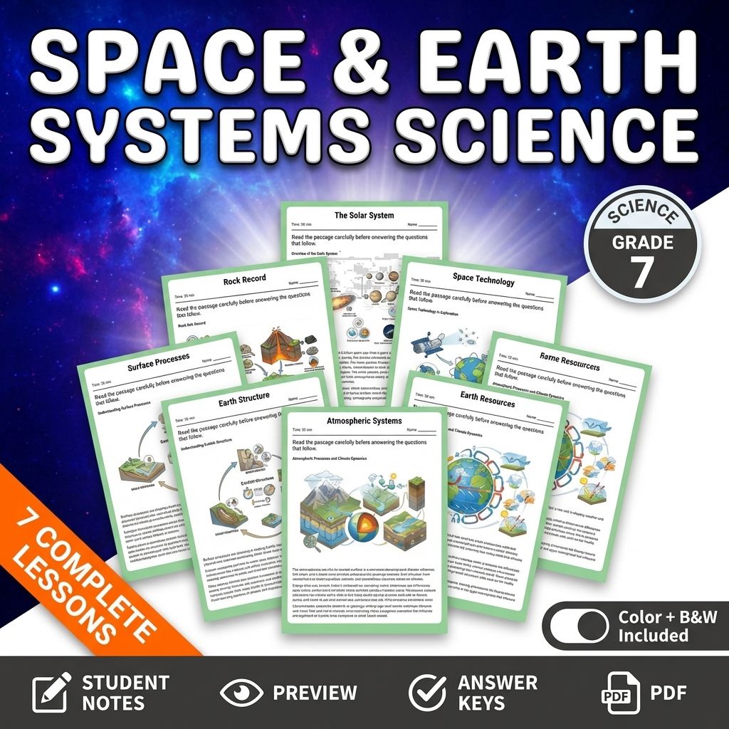 Grade 7 Earth and Space Systems Science Lesson Bundle TEKS Worksheets — bundle cover