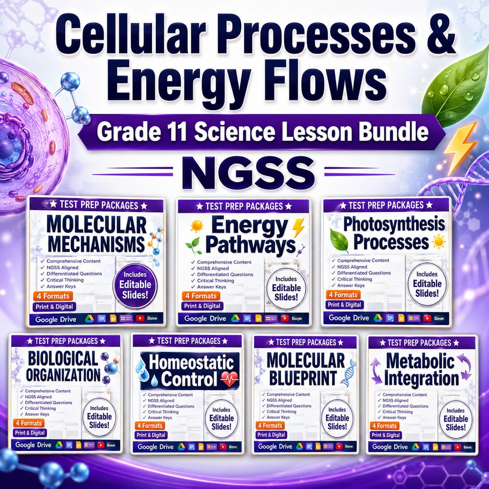 Cellular Processes & Energy Flows Grade 11 Science Lesson Bundle NGSS — bundle cover