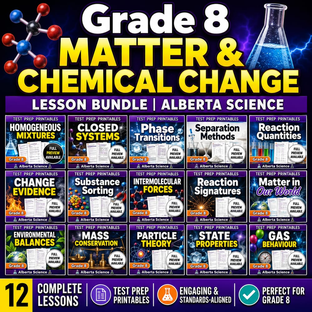 Grade 8 Matter & Chemical Change Lesson Bundle | Alberta Science — bundle cover