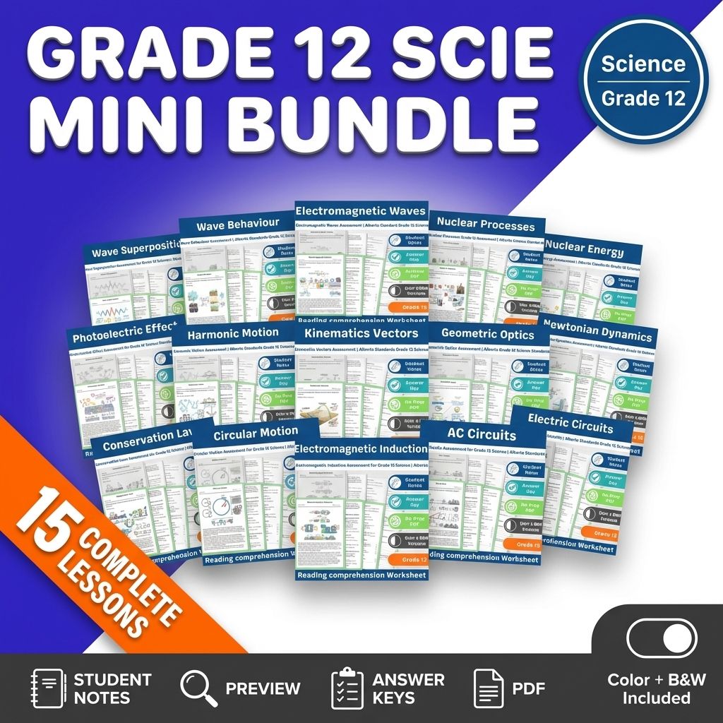 Grade 12 Physics Science Lesson Bundle Worksheet Set – Alberta Framework — bundle cover