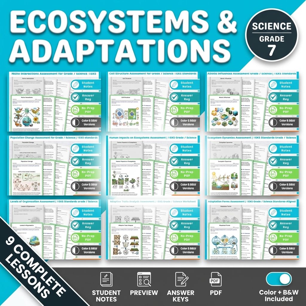 Grade 7 Ecosystems, Adaptations, and Organization Science Lesson Bundle | TEKS — bundle cover