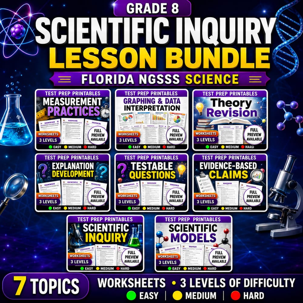 Grade 8 Scientific Inquiry & CER Lesson Bundle – Florida NGSSS Science — bundle cover